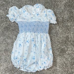 Cecil and Lou Floral Blue and White Smocked Bubble 24 months
